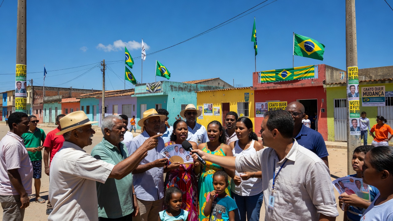 Este pedido trata de uma reportagem político-eleitoral sobre o clima em Crato, no Ceará, antes de uma eleição presidencial - não de um tema esportivo.